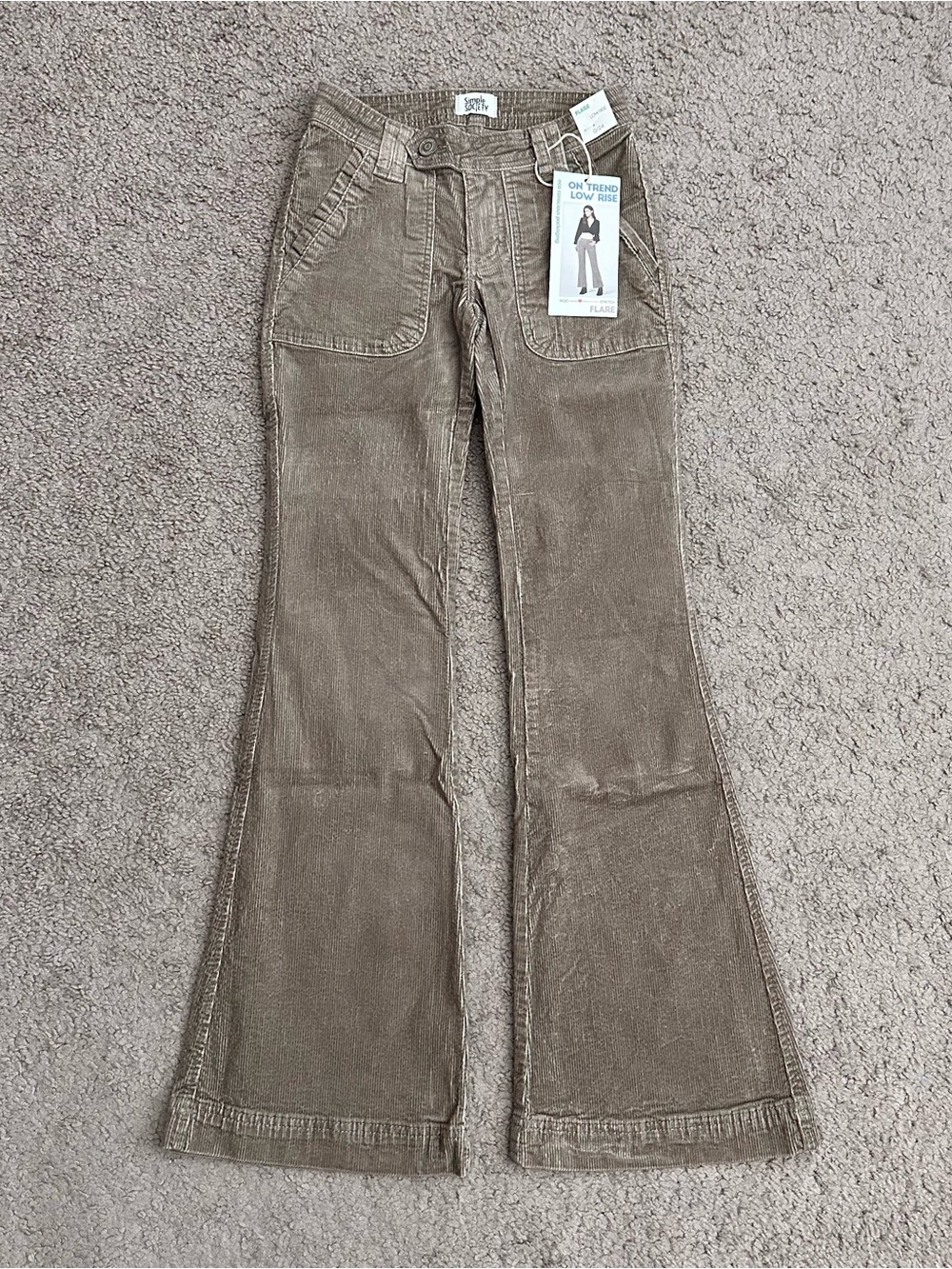 Simply Society Corduroy Taupe Low Rise Flare Jeans Juniors 0/24